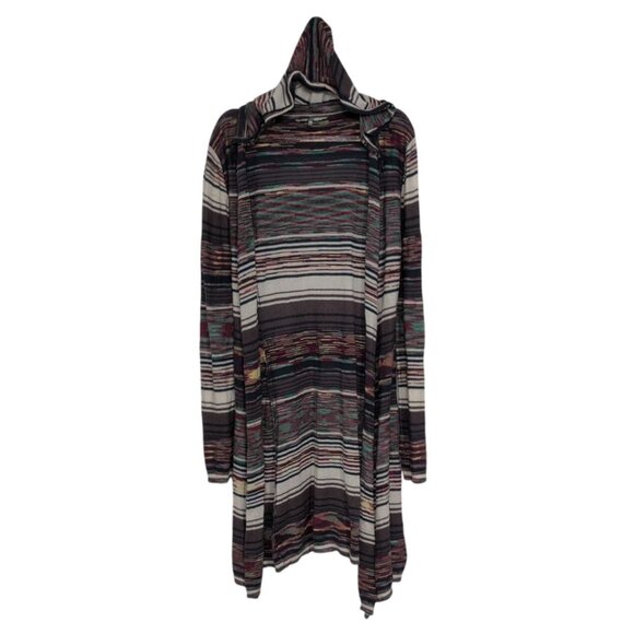 BKE Hooded Duster Cardigan Womens Size Medium Colorful Stripe Lightweight Boho - Picture 1 of 9